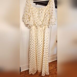 NWOT Vici Chic Off Shoulder Sheer Cream Flowimg Maxi Dress Gold Accents  Size XL